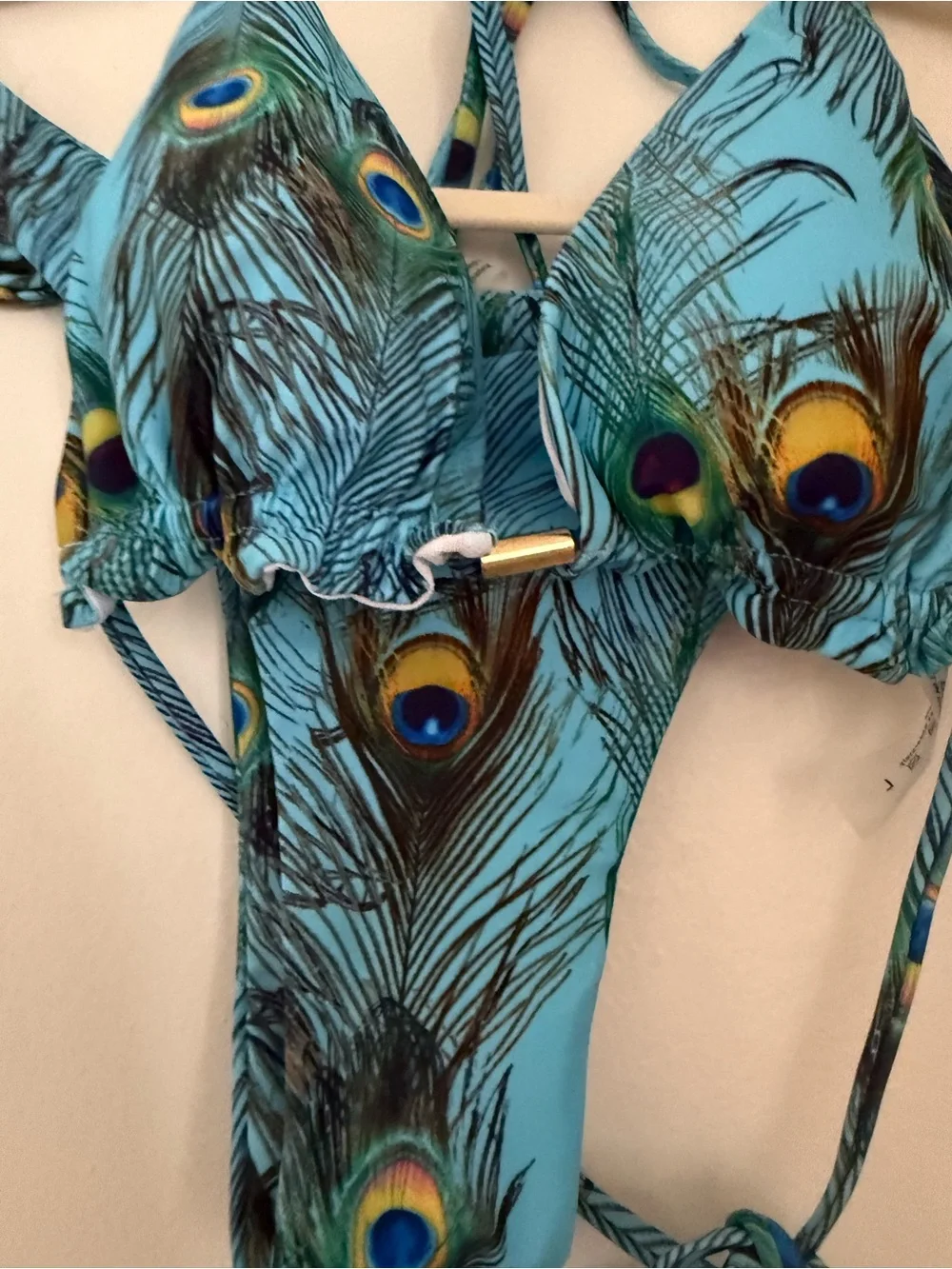 Peacock Print Blue Bikini Swimsuit